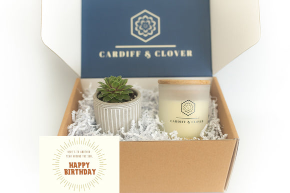 Happy Birthday Succulent Gift Box with Scented Soy Candle