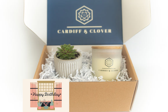 Happy Birthday Succulent Gift Box with Scented Soy Candle