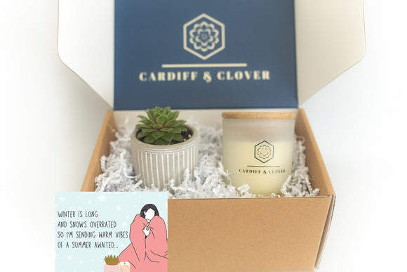 Warm Vibes Succulent Gift Box with Scented Soy Candle