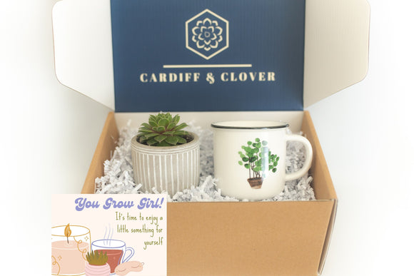 You Grow Girl Succulent Gift Box with Ceramic Plant Mug